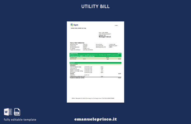 modello di bolletta delle utenze KPN olandese in stile verificato